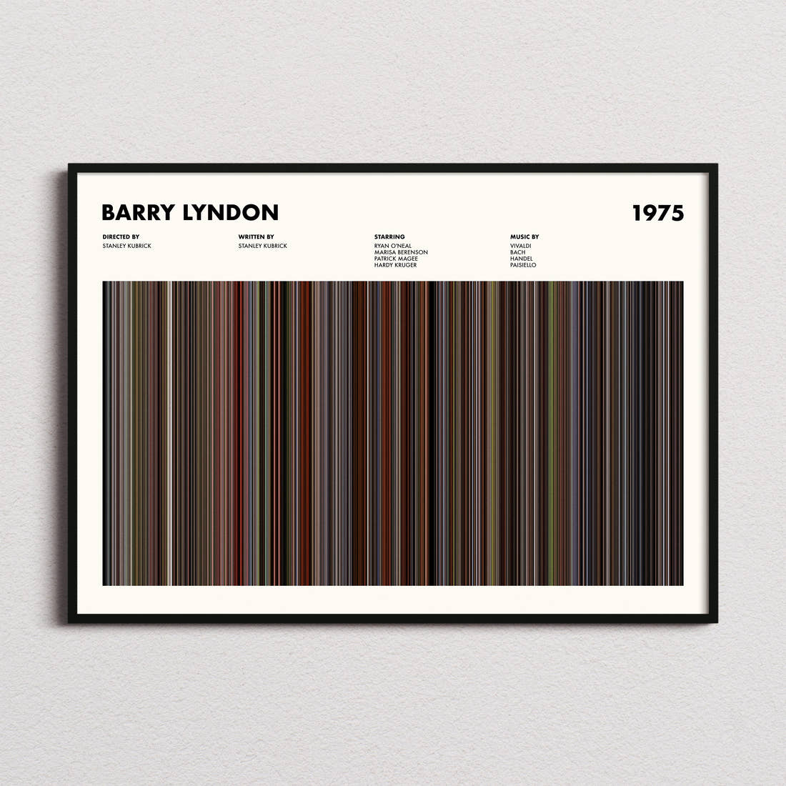 Barry Lyndon Movie Barcode Poster framed and photographed straight on