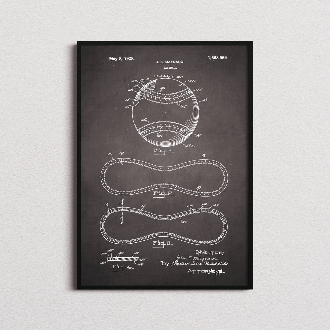 Baseball Patent Print in the blackboard colourway, framed