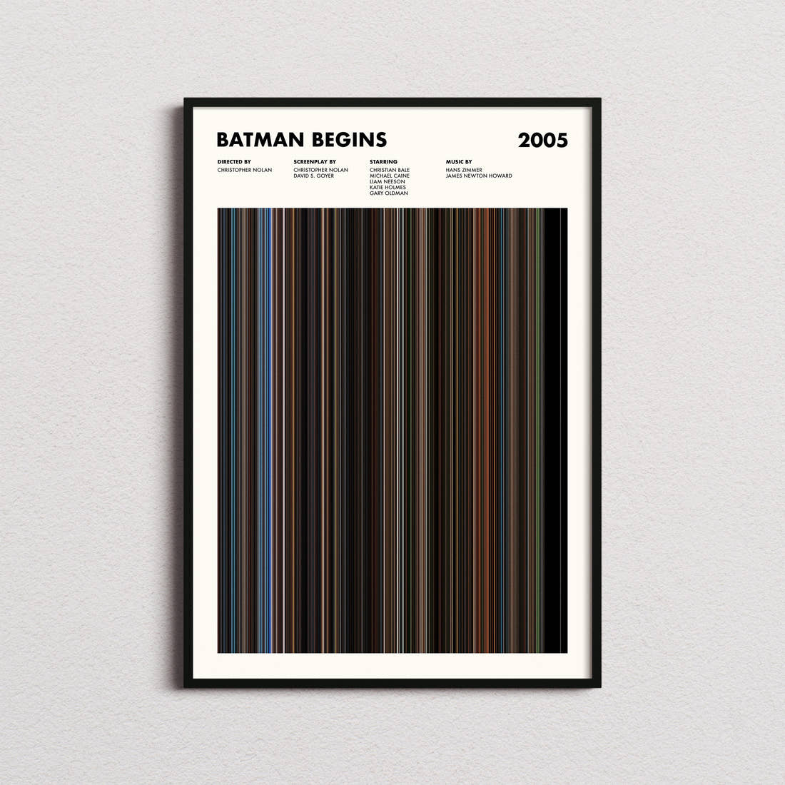 Batman Begins movie barcode poster framed, portrait