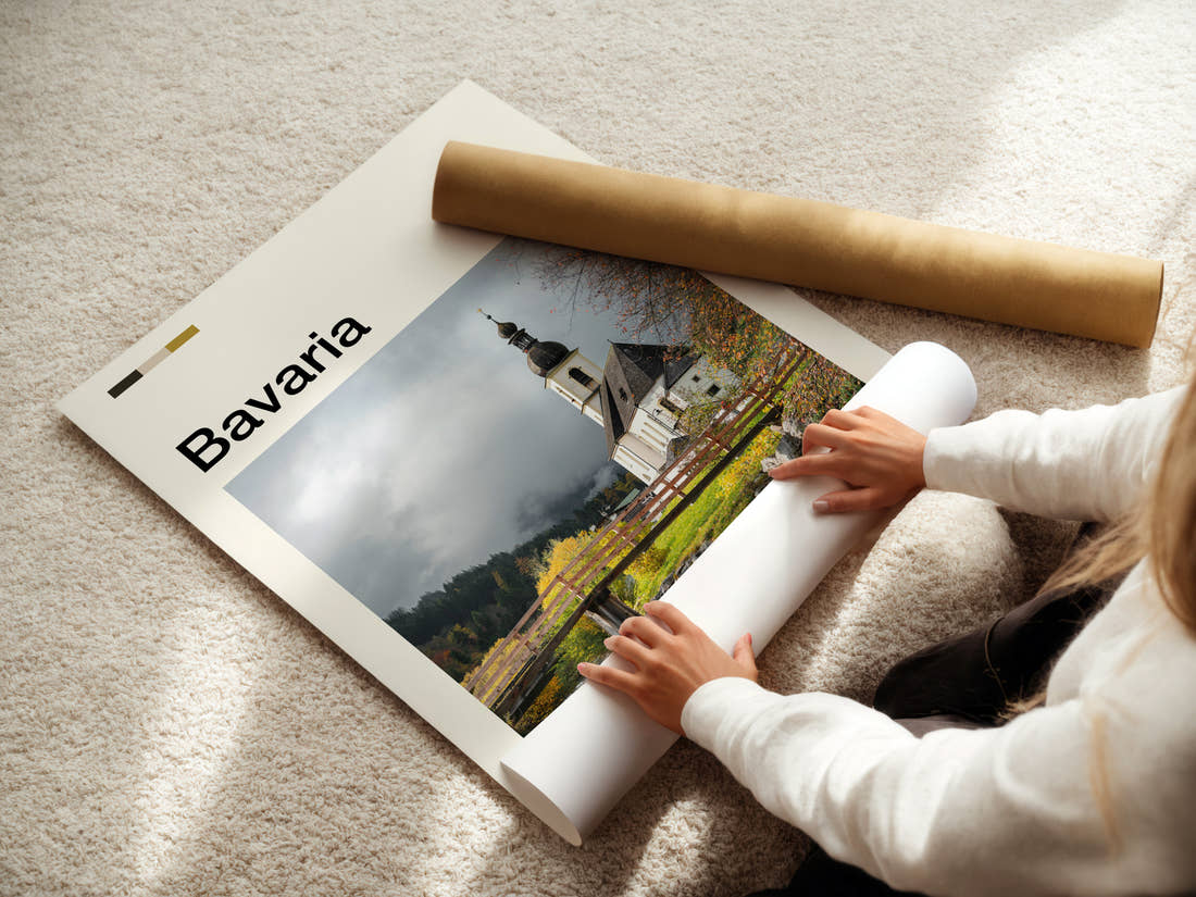 Bavaria Onion-Domed Church Travel Print being unrolled from its postal tube
