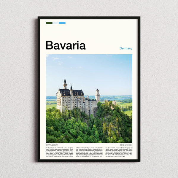 Bavaria Turreted Castle On Cliff Travel Print framed and photographed straight on