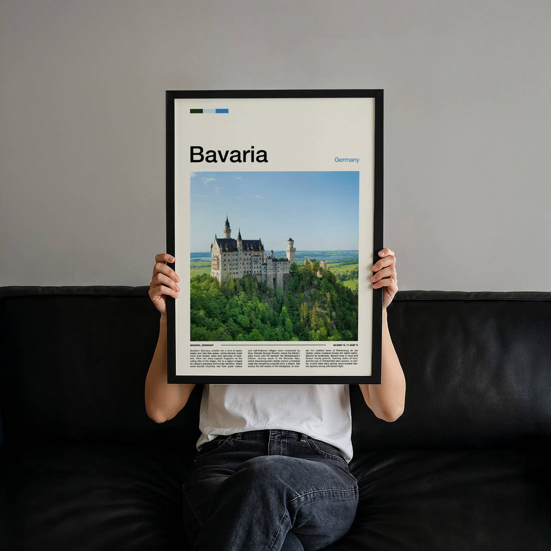 Bavaria Turreted Castle On Cliff Travel Print held up by hand to show the size of the print