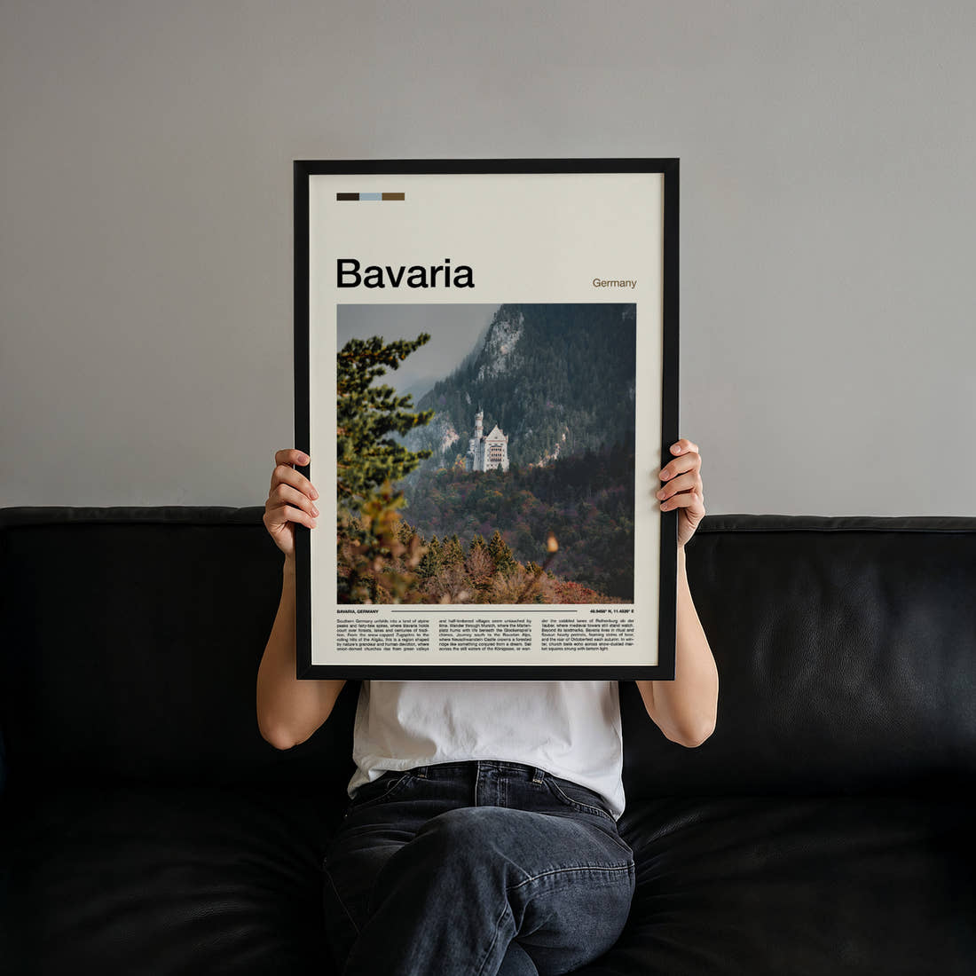 Bavaria Fairy-Tale Castle Valley Travel Print held up by hand to show the size of the print