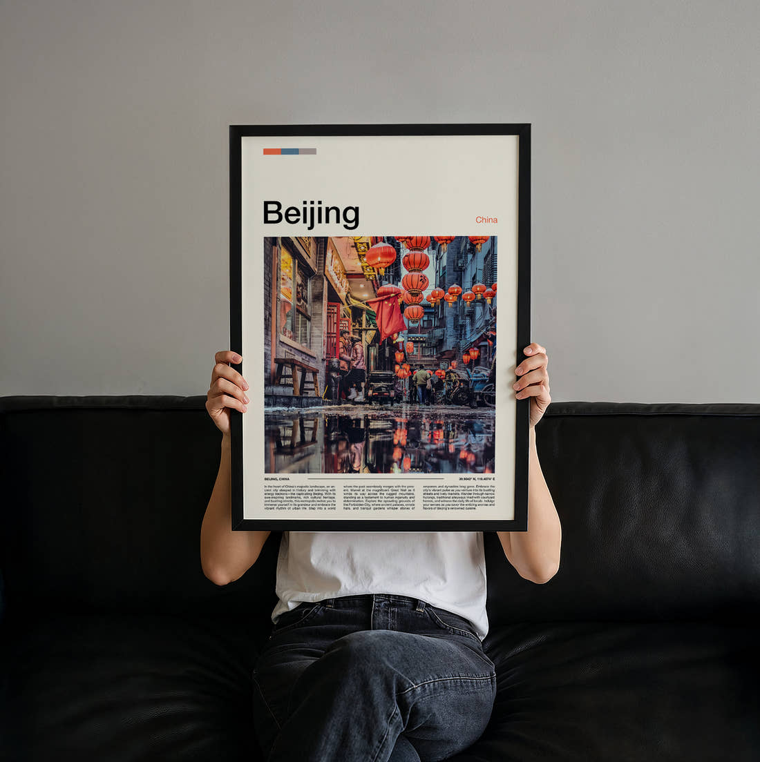 Beijing Red Lanterns Travel Print held up by hand to show the size of the print