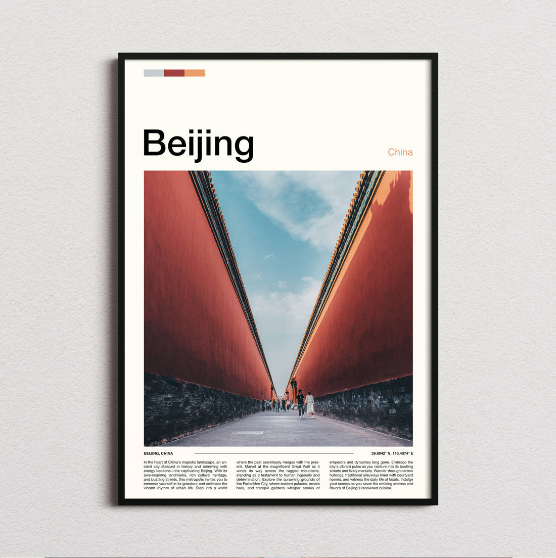 Beijing Forbidden City Walls Travel Print framed and photographed straight on