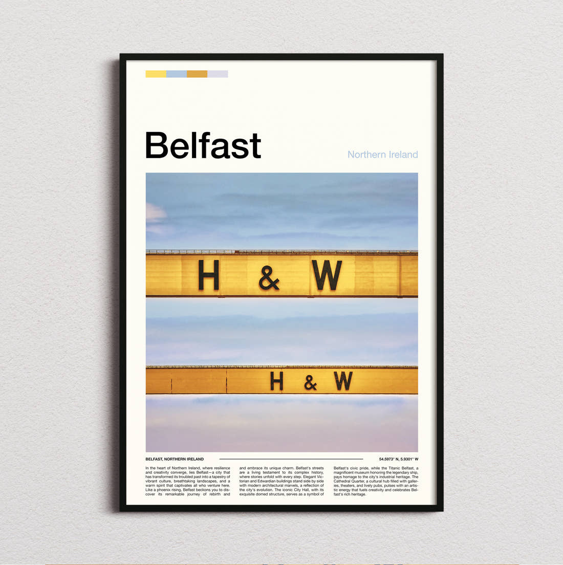 Belfast Harland And Wolff Crane Travel Print framed and photographed straight on
