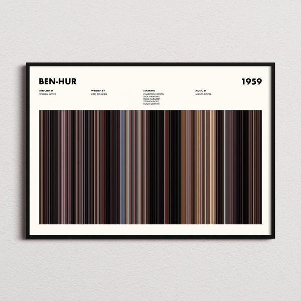 Ben-Hur Movie Barcode Poster framed and photographed straight on