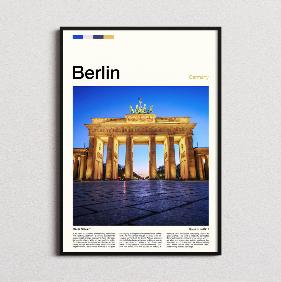 Berlin Brandenburg Gate At Night Travel Print framed and photographed straight on