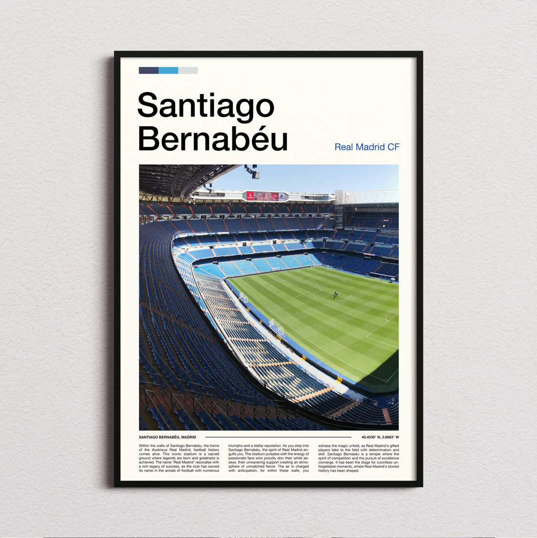 Bernabeu Stadium Print framed and photographed straight on