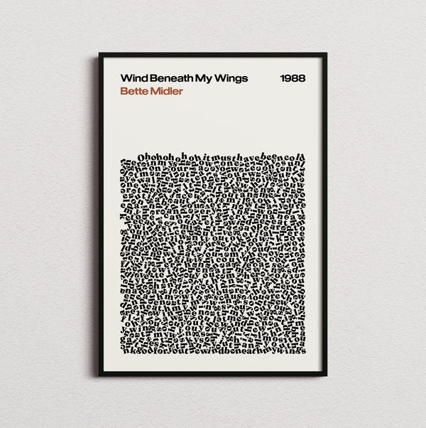 Bette Midler Wind Beneath My Wings Lyric Print in the cream colourway, framed