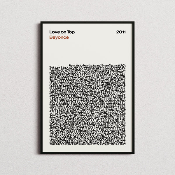 Beyoncé Love on Top Lyric Print in the cream colourway, framed