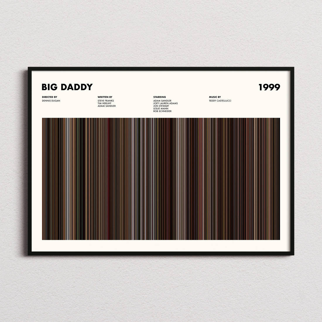 Big Daddy Movie Barcode Poster framed and photographed straight on