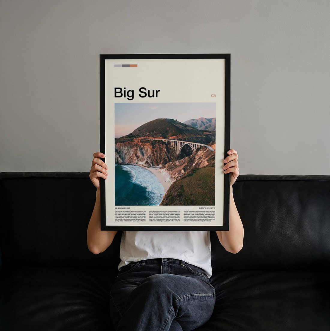 Big Sur Bixby Creek Bridge Travel Print held up by hand to show the size of the print