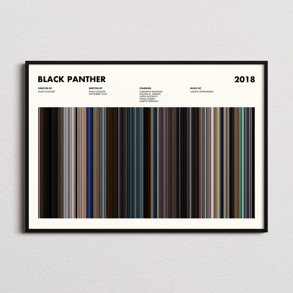 Black Panther Movie Barcode Poster framed and photographed straight on