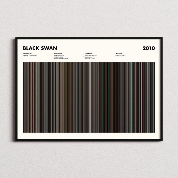 Black Swan Movie Barcode Poster framed and photographed straight on