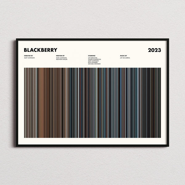 BlackBerry Movie Barcode Poster framed and photographed straight on