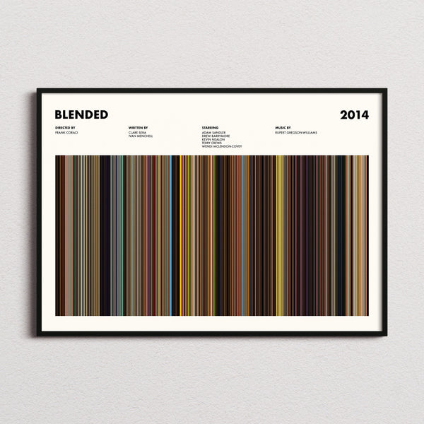 Blended Movie Barcode Poster framed and photographed straight on