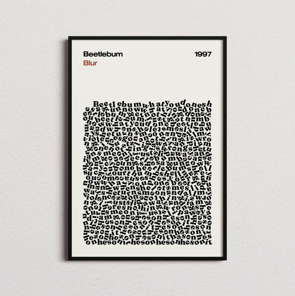Blur Beetlebum Lyric Print in the cream colourway, framed