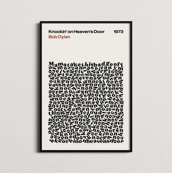 Bob Dylan Knockin' on Heavens' Door Lyric Print in the cream colourway, framed