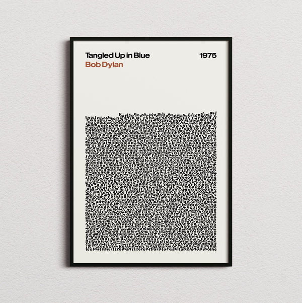 Bob Dylan Tangled Up In Blue Lyric Print in the cream colourway, framed
