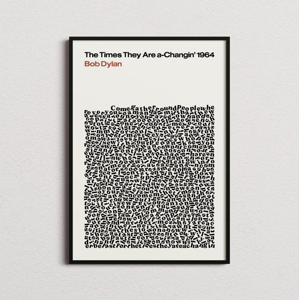Bob Dylan The Times They Are A-Changin' Lyric Print in the cream colourway, framed
