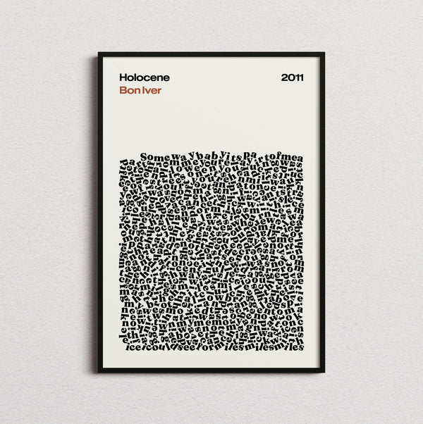 Bon Iver Holocene Lyric Print in the cream colourway, framed