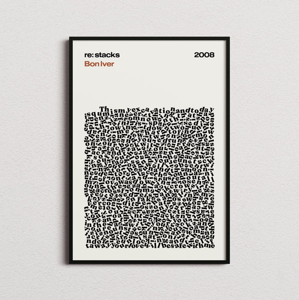 Bon Iver re: stacks Lyric Print in the cream colourway, framed