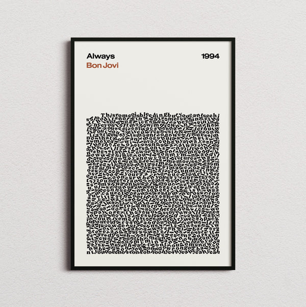Bon Jovi Always Lyric Print in the cream colourway, framed