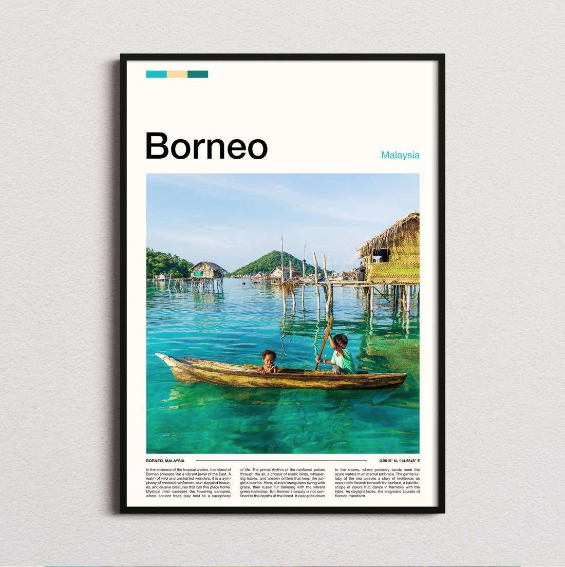 Borneo Children In A Boat Travel Print framed and photographed straight on