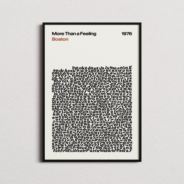 Boston More Than a Feeling Lyric Print in the cream colourway, framed