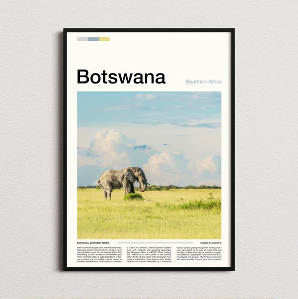 Botswana - Elephant In Grassland - Travel Print