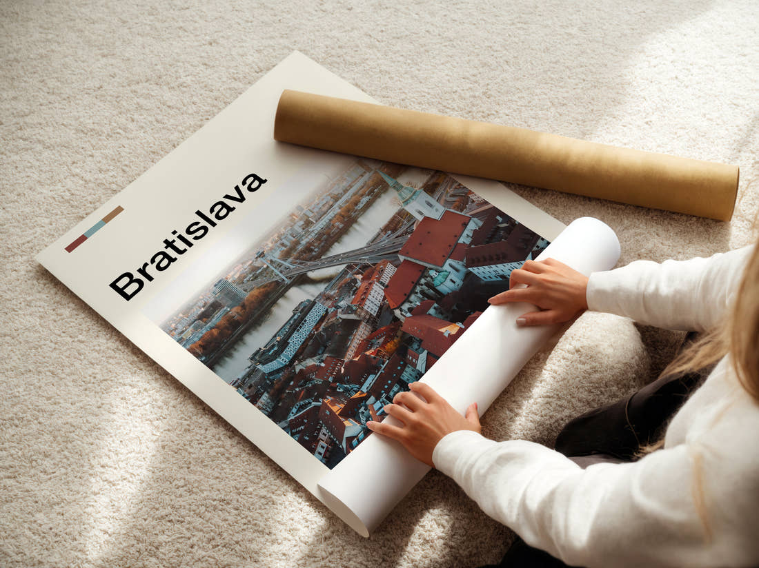 Bratislava St Martin's Cathedral Travel Print being unrolled from its postal tube