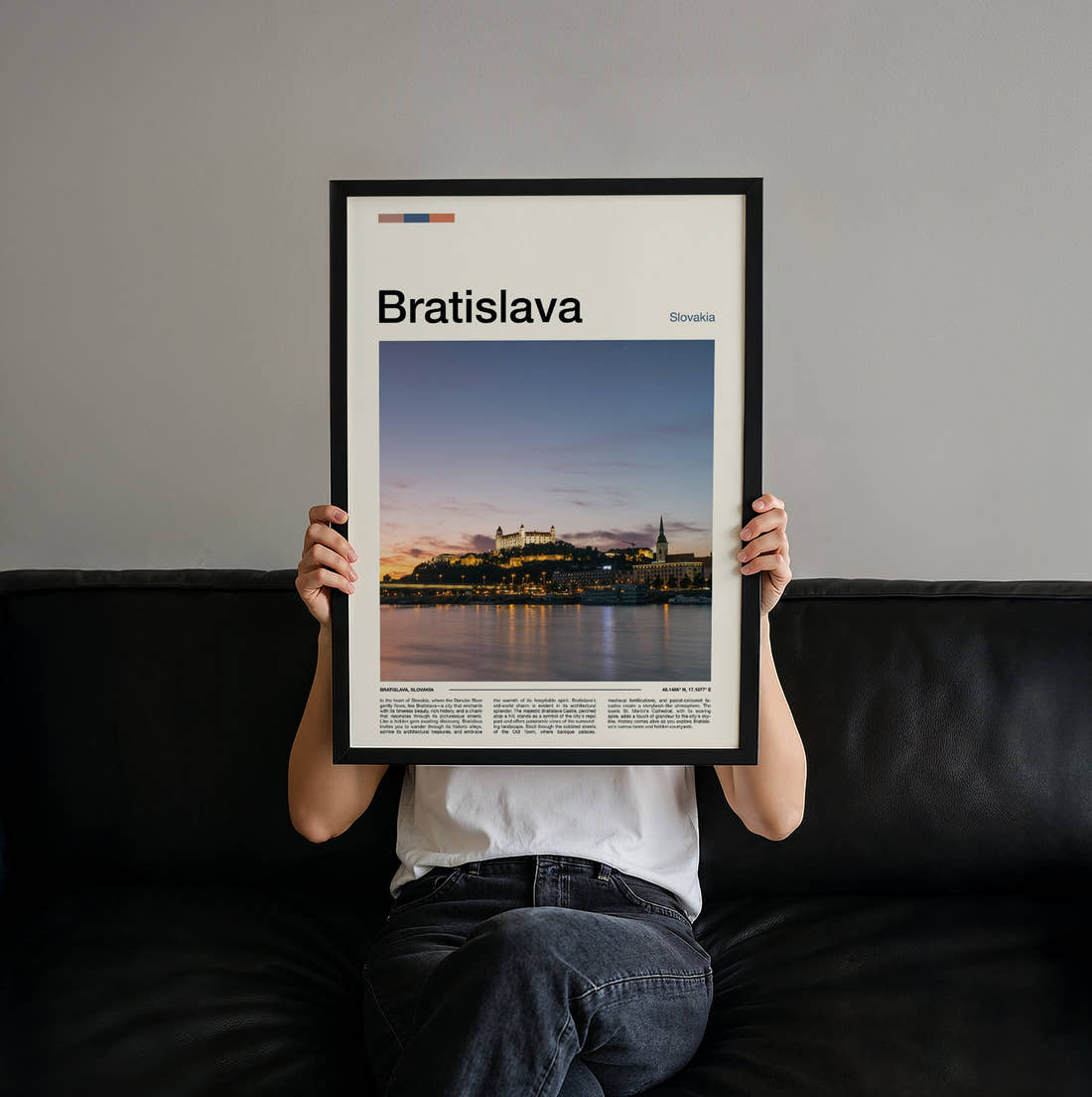 Bratislava Hilltop Castle Travel Print held up by hand to show the size of the print