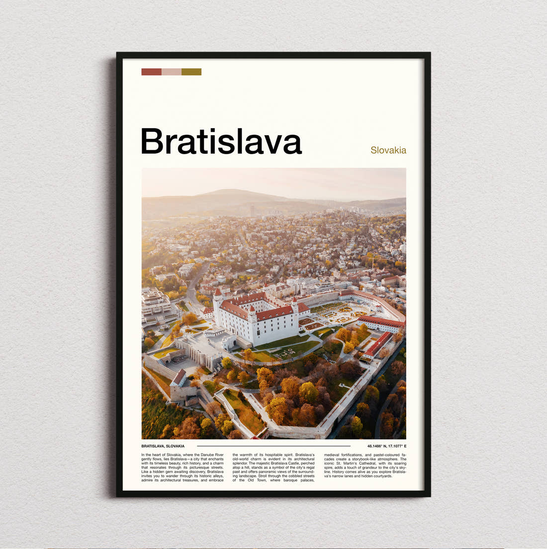 Bratislava Castle And Autumn Trees Travel Print framed and photographed straight on