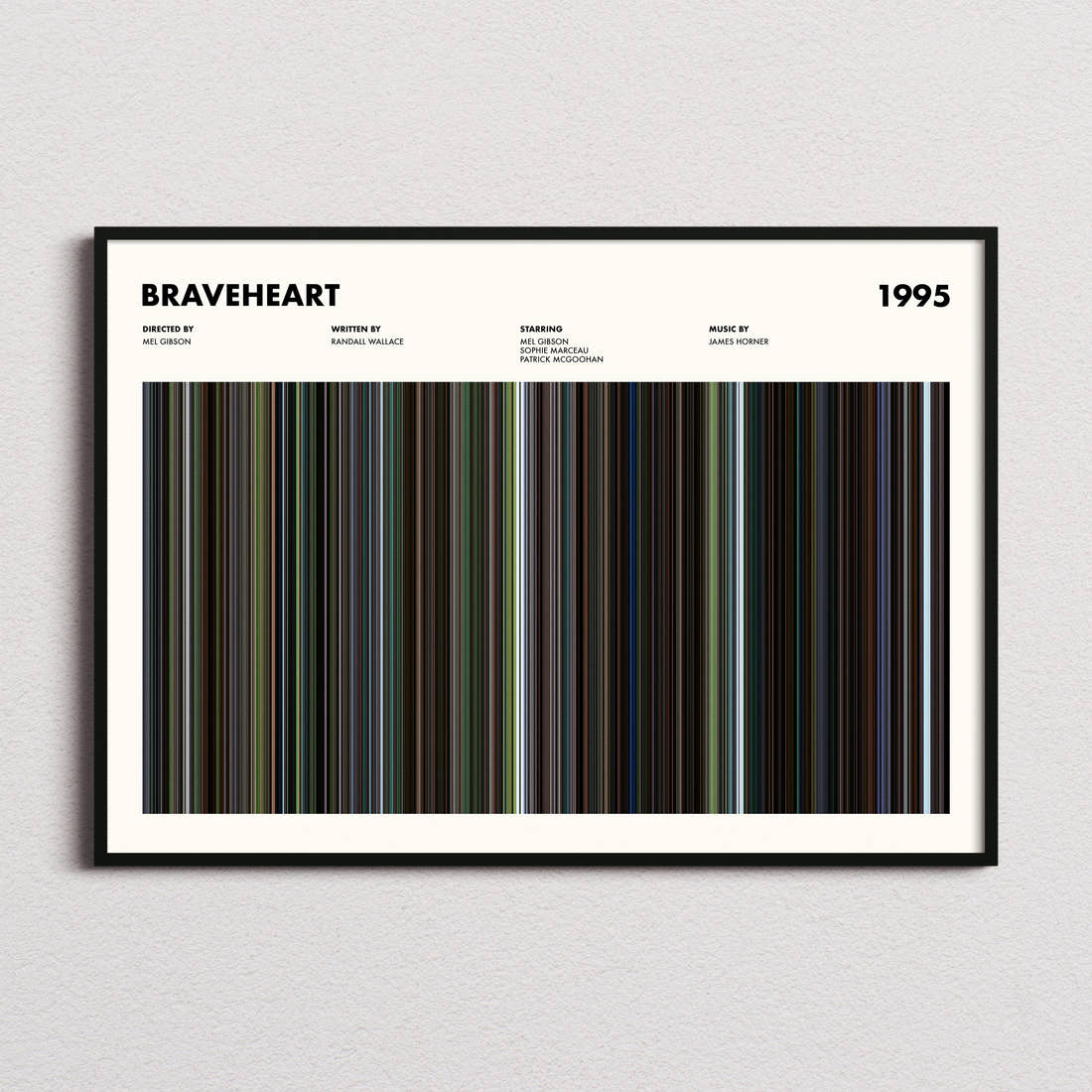 Braveheart Movie Barcode Poster framed and photographed straight on