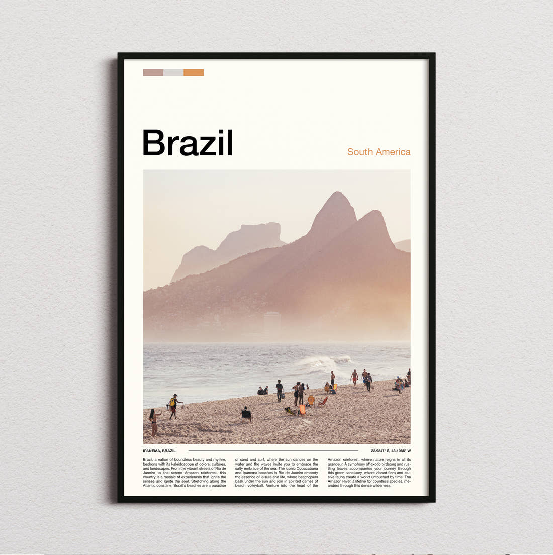 Brazil Two Brothers Mountain Travel Print framed and photographed straight on
