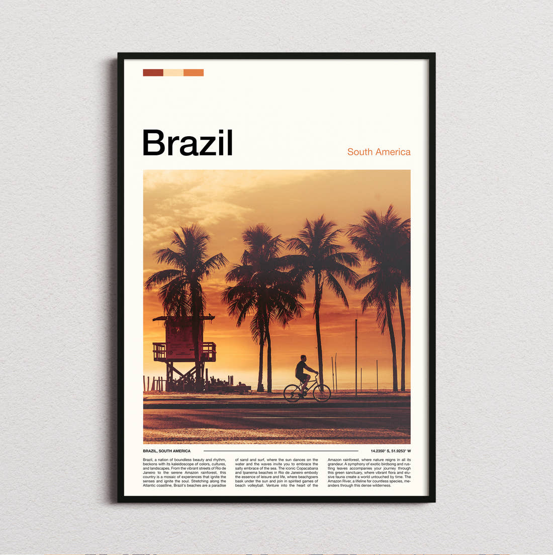 Brazil Palm Trees At Sunset Travel Print framed and photographed straight on