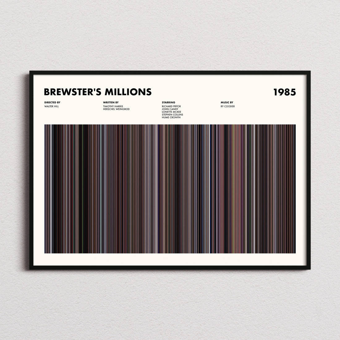 Brewster's Millions Movie Barcode Poster framed and photographed straight on