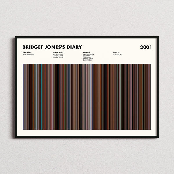 Bridget Jones's Diary Movie Barcode Poster framed and photographed straight on