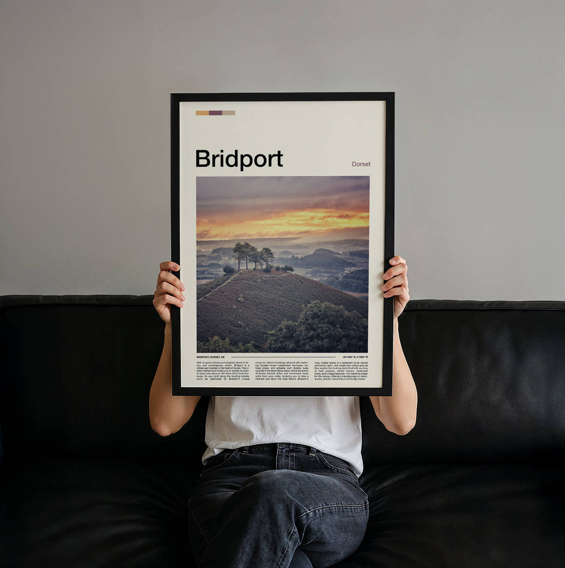 Bridport Colmer's Hill Travel Print held up by hand to show the size of the print