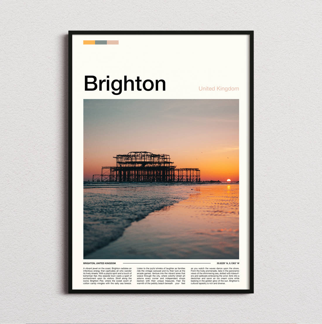 Brighton West Pier Ruins Travel Print framed and photographed straight on