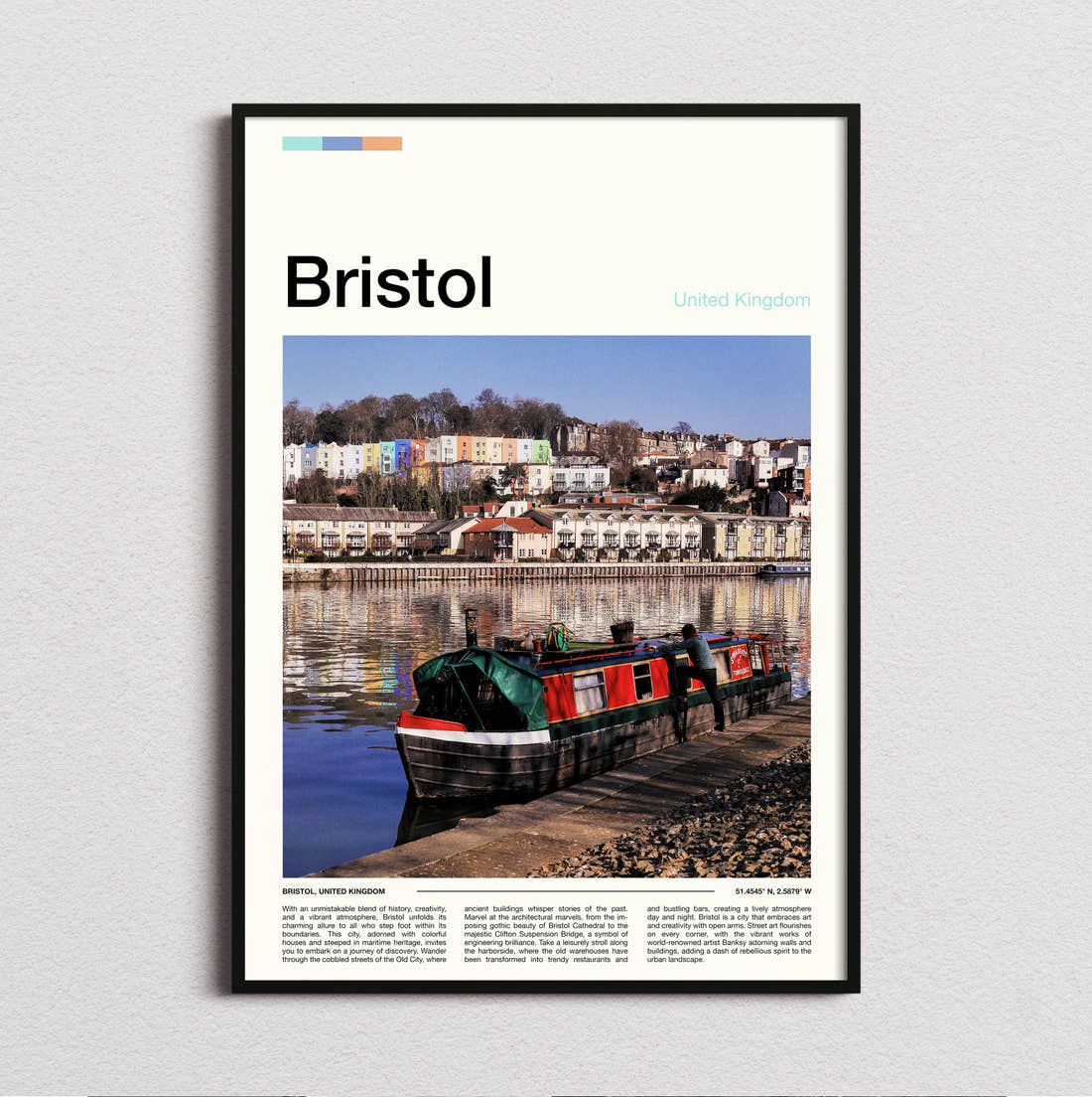 Bristol Boat In The Harbour Travel Print framed and photographed straight on