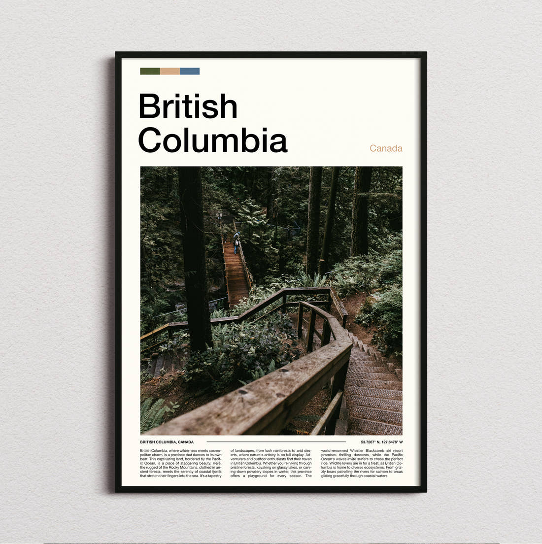 British Columbia Wooden Forest Steps Travel Print framed and photographed straight on