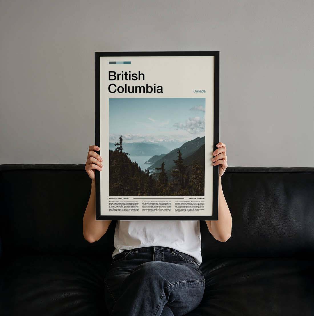 British Columbia Trees Above The Valley Travel Print held up by hand to show the size of the print