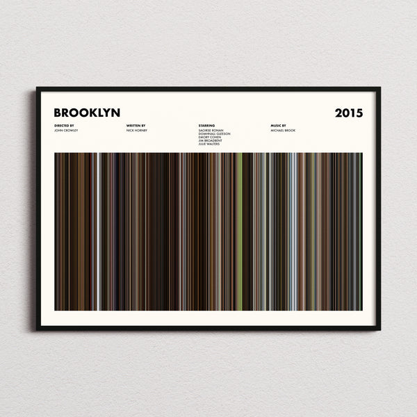 Brooklyn Movie Barcode Poster framed and photographed straight on