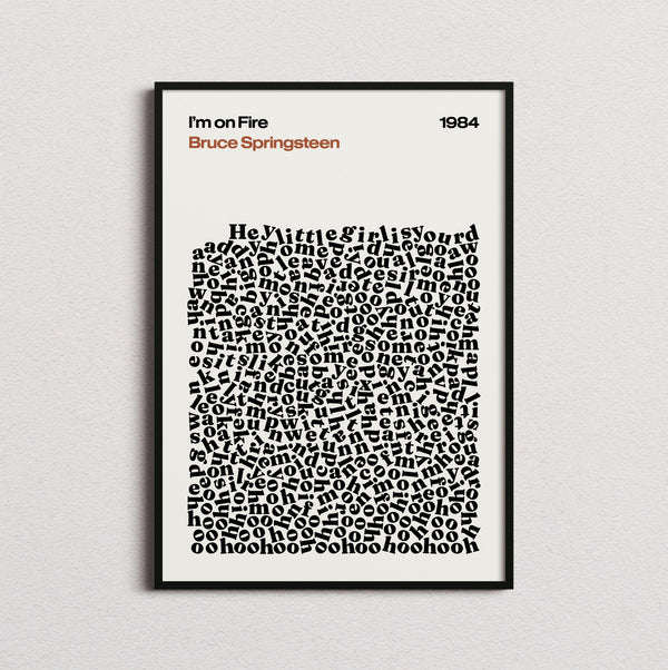 Bruce Springsteen I'm on Fire Lyric Print in the cream colourway, framed