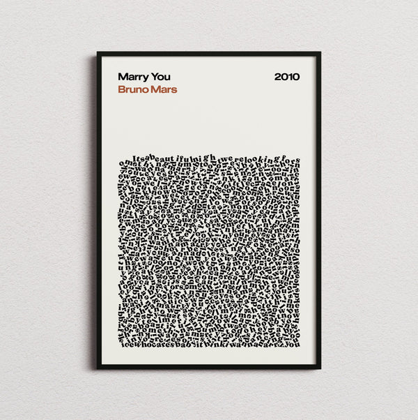 Bruno Mars Marry You Lyric Print in the cream colourway, framed