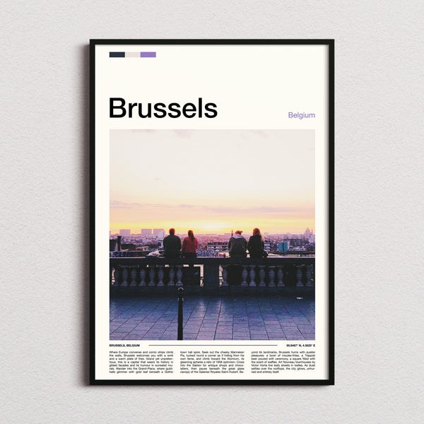 Brussels Sunset Rooftop View Travel Print framed and photographed straight on