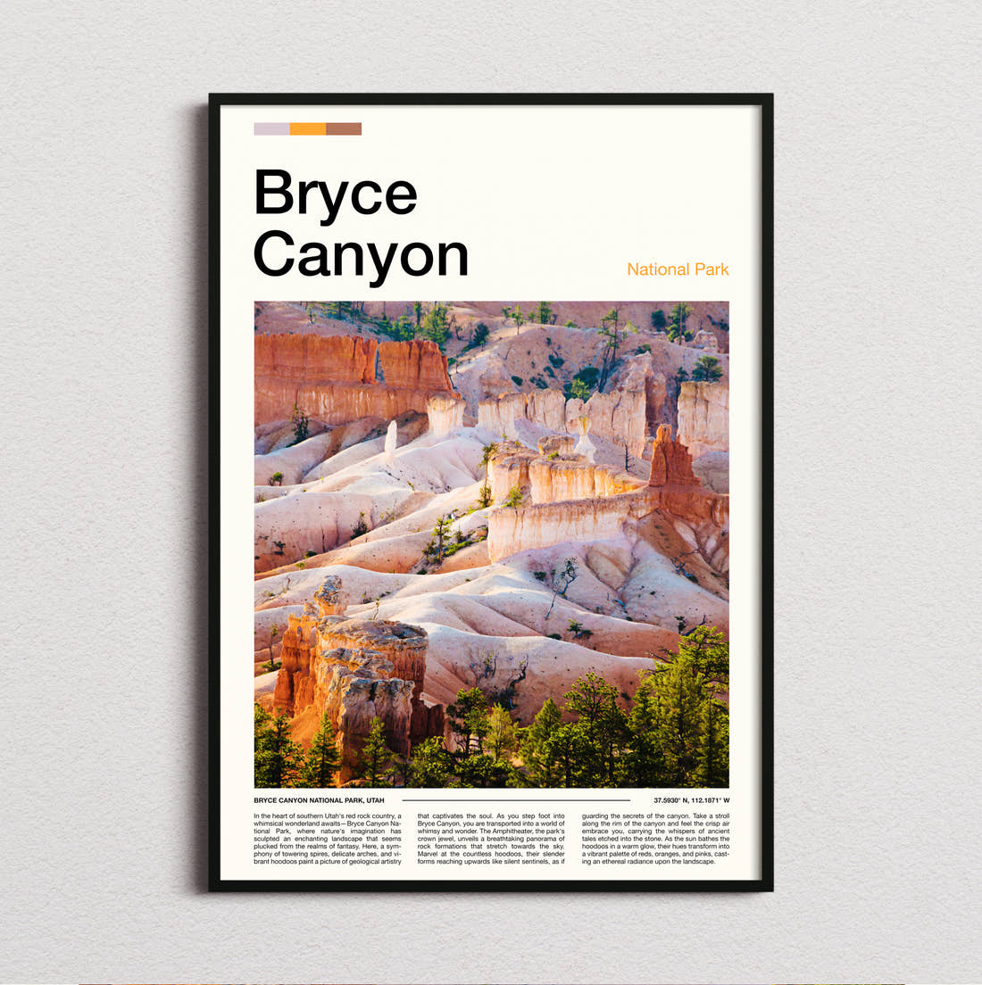 Bryce Canyon Canyon Rock Formations Travel Print framed and photographed straight on