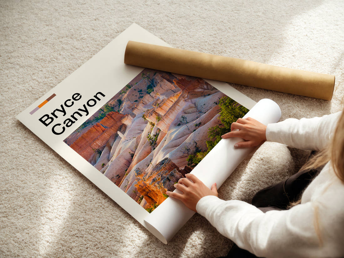 Bryce Canyon Canyon Rock Formations Travel Print being unrolled from its postal tube